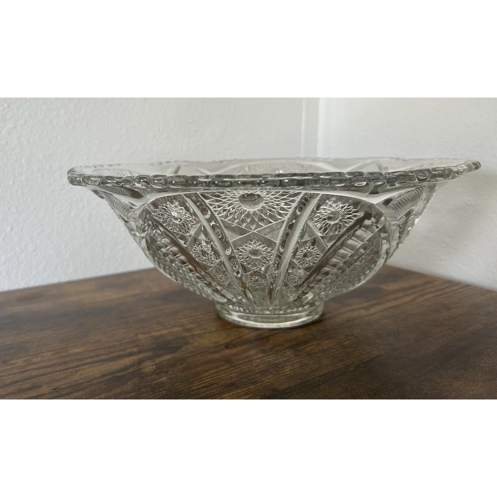 Vintage‎ L.E. Smith Large Depressed Glass Crystal Punch Bowl Star Pattern